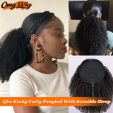 Afro kinky curly drawstring ponytail, 100% human hair clip-in extension in 4B4C texture, 14–26 inches