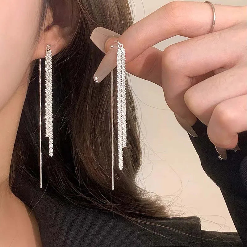 Long tassel dangle earrings for women in trendy Korean style, HSF jewelry design