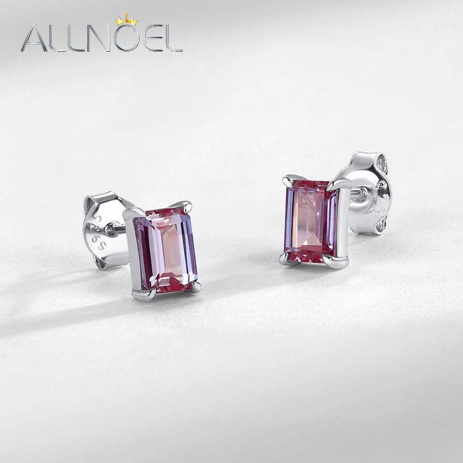 ALLNOEL square 1.35ct lab alexandrite 925 silver stud earrings with June color-changing birthstones