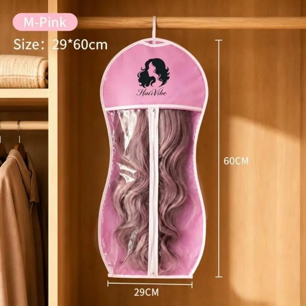 Transparent PEVA wig storage bag with zipper closure by HSF Marketplace