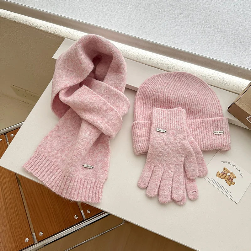 Wool knitted hat, scarf, and gloves set by HSF Marketplace for winter warmth