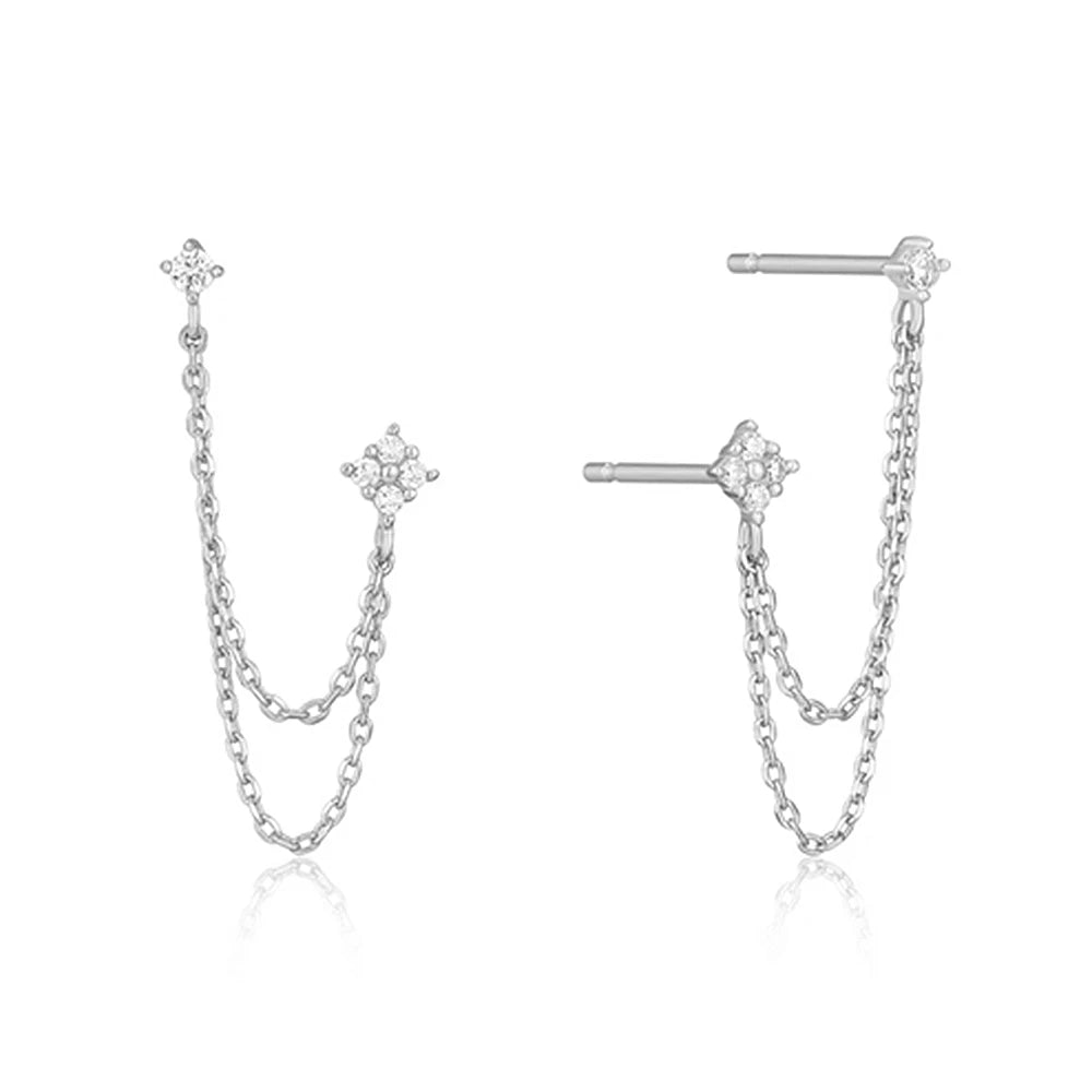 Luxury CZ double ear studs with tassel chains for women by HSF Marketplace