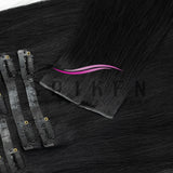 Chocolate brown straight PU clip-in human hair extensions, 7-piece set, 100–120g Remy hair pieces