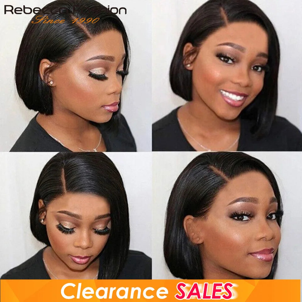 Rebecca short straight bob wig with side part, 100% Brazilian human hair wig by HSF Marketplace