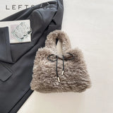 Leftside 2026 winter faux fur small tote bag with curly fluffy fur, drawstring top handle, shoulder bag for women, handbag and purse