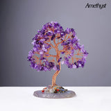 1PC Natural Crystal Lucky Tree Copper Wire Winding Colorful Gravel With Agate Slice Base Home Decoration Money Trees