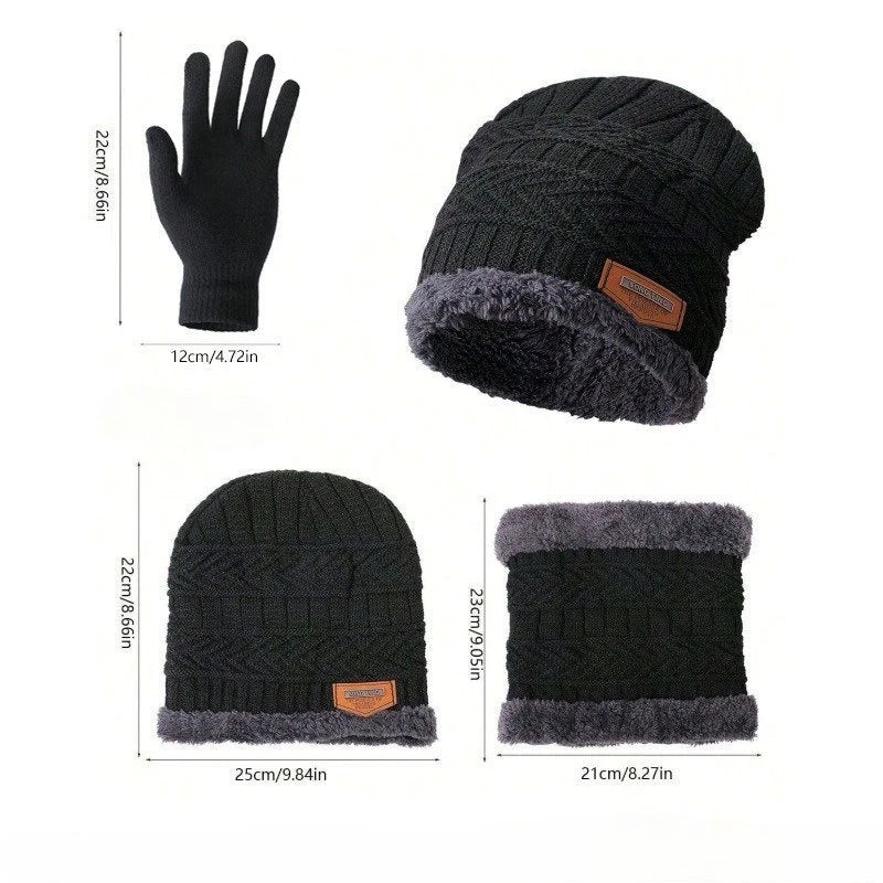 HSF Marketplace men's winter hat, scarf, and gloves set for cold weather comfort