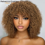 Short curly human hair wig with bangs, glueless Afro kinky style, 250 density, machine-made, natural Remy hair, by HSF Marketplace