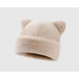 Women's leopard print plush teddy bear hooded beanie hat, thick and warm retro winter headwear