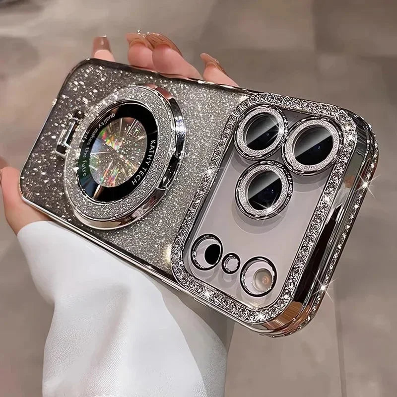 Glitter magnetic phone case for iPhone 14 Pro Max with raised lens protection by HSF Marketplace