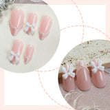 24PCS white almond-shaped press-on false nails with handmade bow and pearl decorations by HSF Marketplace