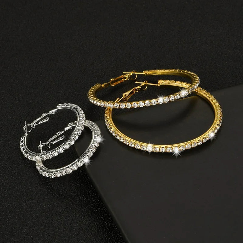 2018 large crystal hoop earrings, 30-100mm CZ hip hop basketball-style jewelry by Paparazzi