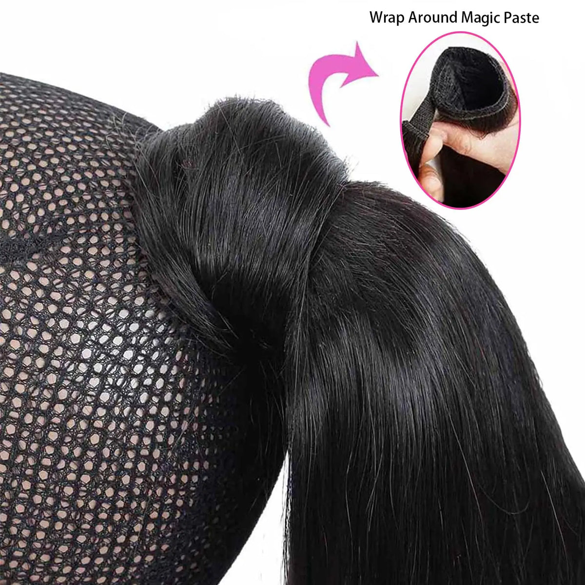 Water wave wrap-around ponytail human hair extensions in natural black Brazilian virgin hair for women