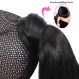 Water wave wrap-around ponytail human hair extensions in natural black Brazilian virgin hair for women