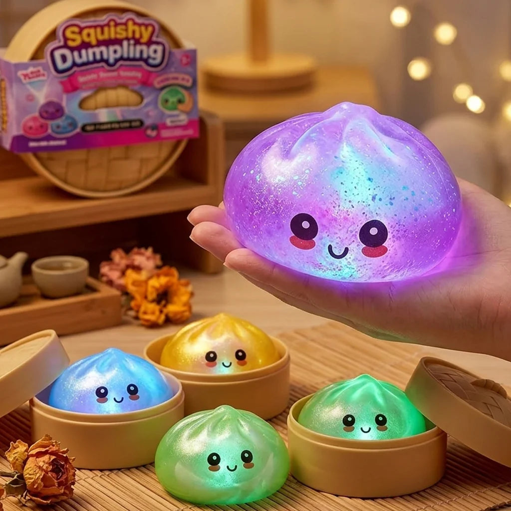 Kawaii glitter squishy dumpling sensory toy by HSF Marketplace for stress relief and sensory fun