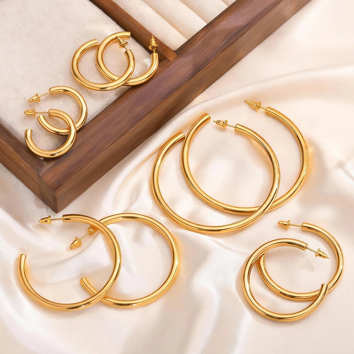 Waterproof gold plated chunky circle hoop earrings for women by HSF Marketplace
