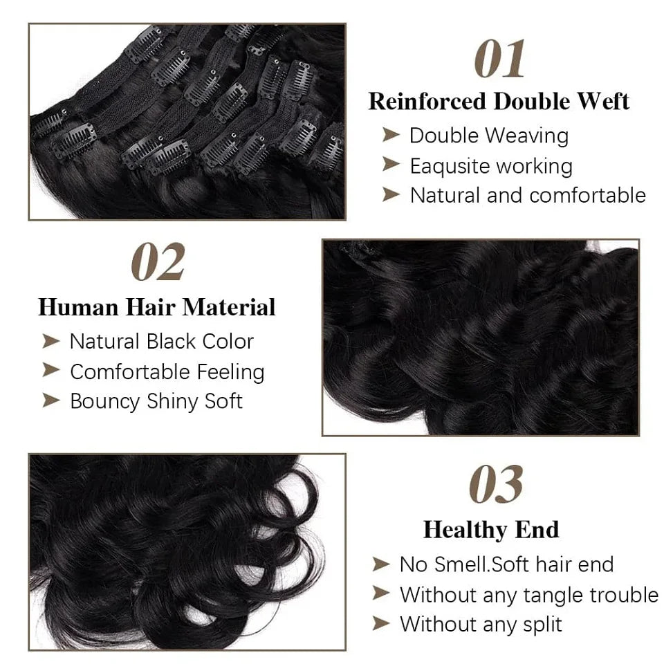 Body wave clip-in human hair extensions by HSF Marketplace for effortless volume