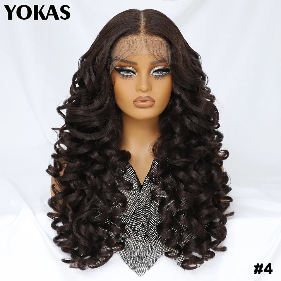Latisha Lace Frontal Wigs 13x6 Synthetic High Temperature Fiber HD Lace Frontal Wigs 24 Inch Loose Curls Lace Wig For Afro Wome