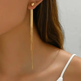 Classic metallic long tassel dangle earrings for women, featuring elegant drop design and simplicity style
