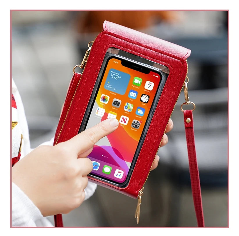 HSF Marketplace Crazy Bag fashion touch screen lock cell phone bag with shoulder strap and card holder for women, crossbody purse.