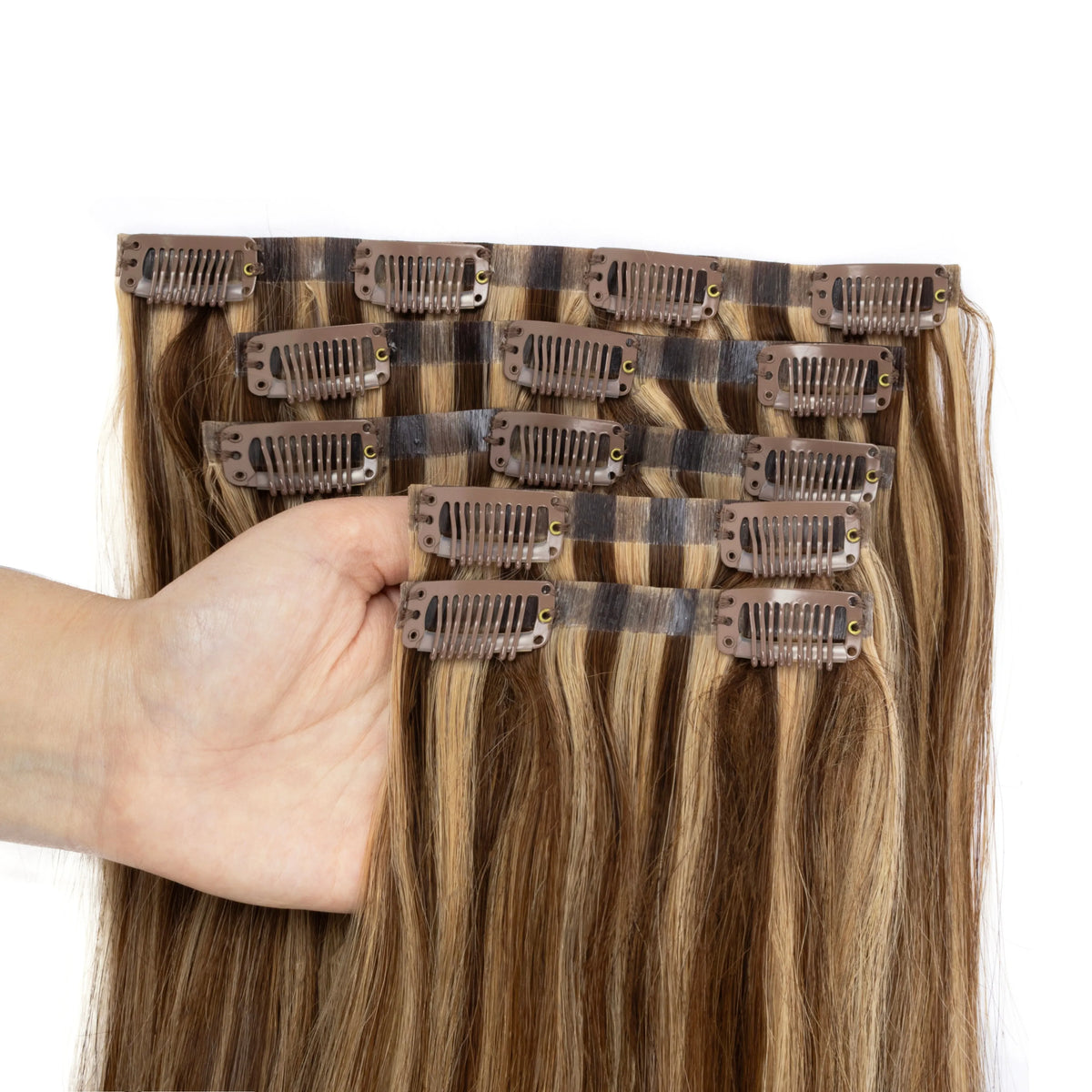 Invisible PU clip-in hair extensions, human hair injected tape weft, 7-piece set by HSF Marketplace