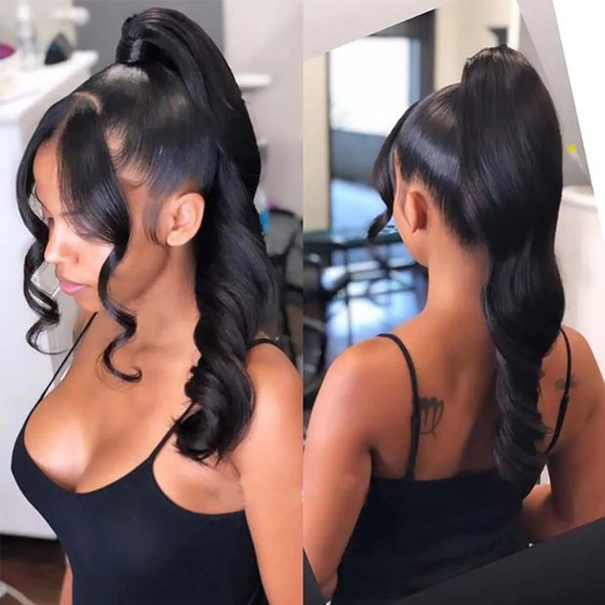 Body wave Brazilian Remy human hair drawstring clip-in ponytail in natural color by HSF Marketplace