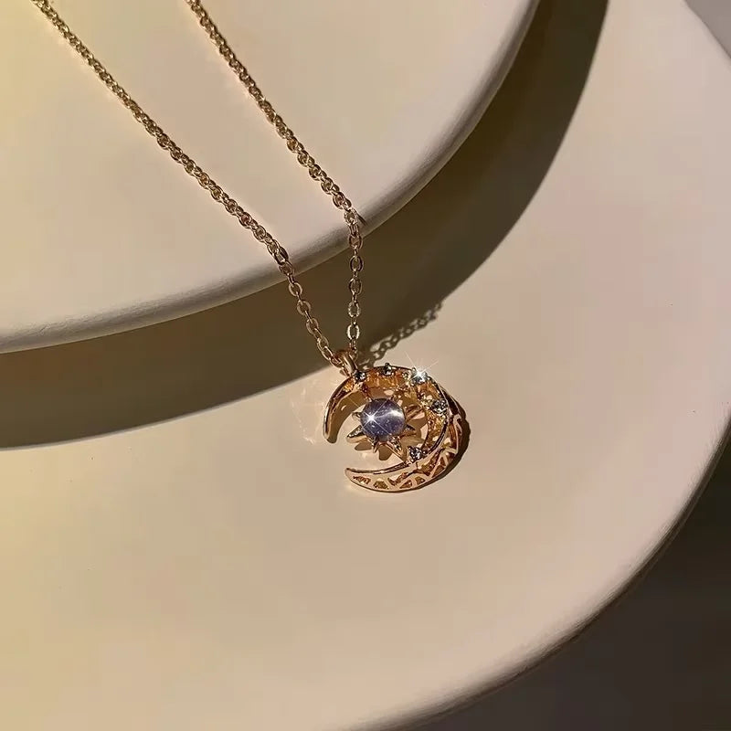 Hanging star and moon pendant necklace for women, simple clavicle chain jewelry, fashion accessories by HSF Marketplace