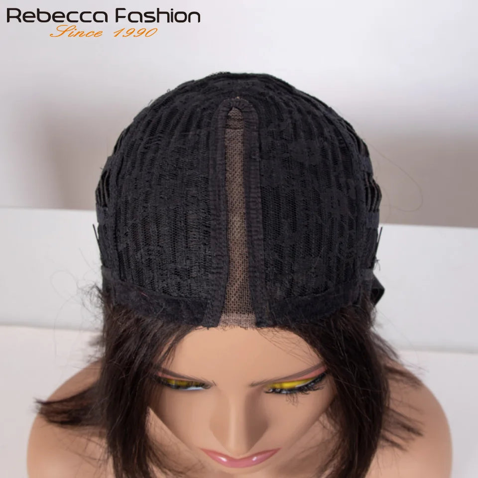 Brazilian straight lace bob wig by HSF Marketplace, featuring dark human hair with a natural lace part and 180% density.