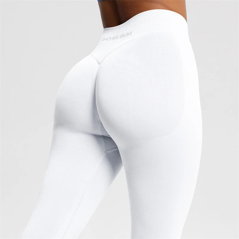 Women's seamless bum-shaping leggings with ribbed waistband and scrunch butt design for yoga and workouts