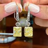 Yellow CZ dangle earrings for women, modern bridal jewelry by HSF Marketplace