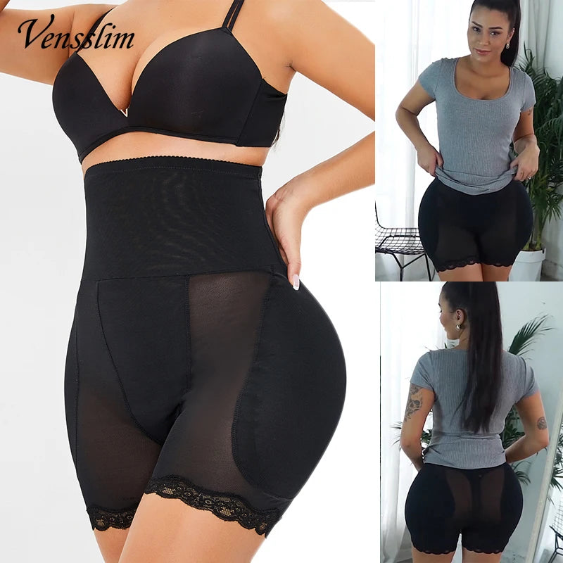 Women's padded butt hip enhancer briefs, seamless boyshort body shaper shapewear panties in black