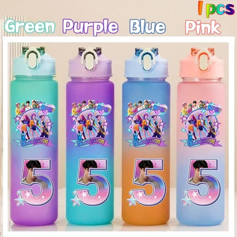 Kpop Demon Hunters gradient color water cup with straw, 750ml, by HSF Marketplace