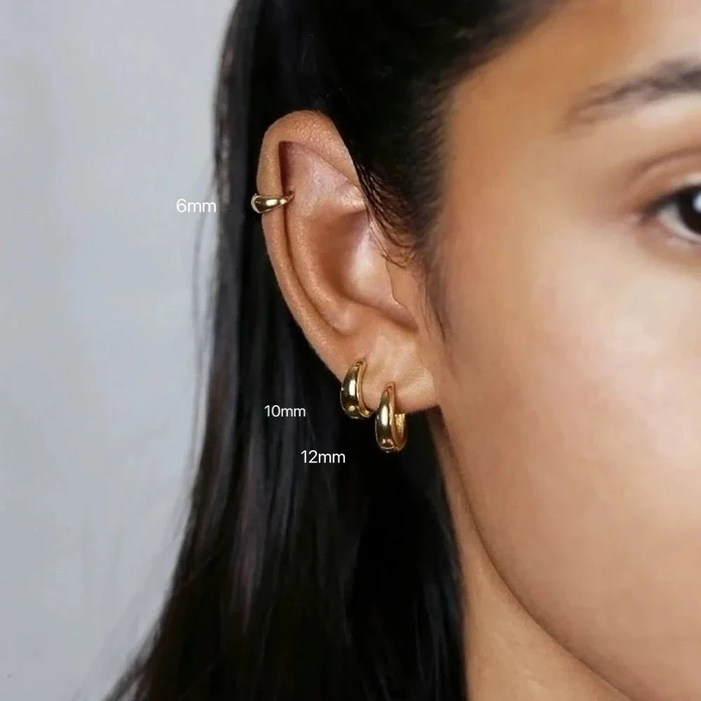 Minimalist stainless steel huggie hoop earrings for women by HSF Marketplace