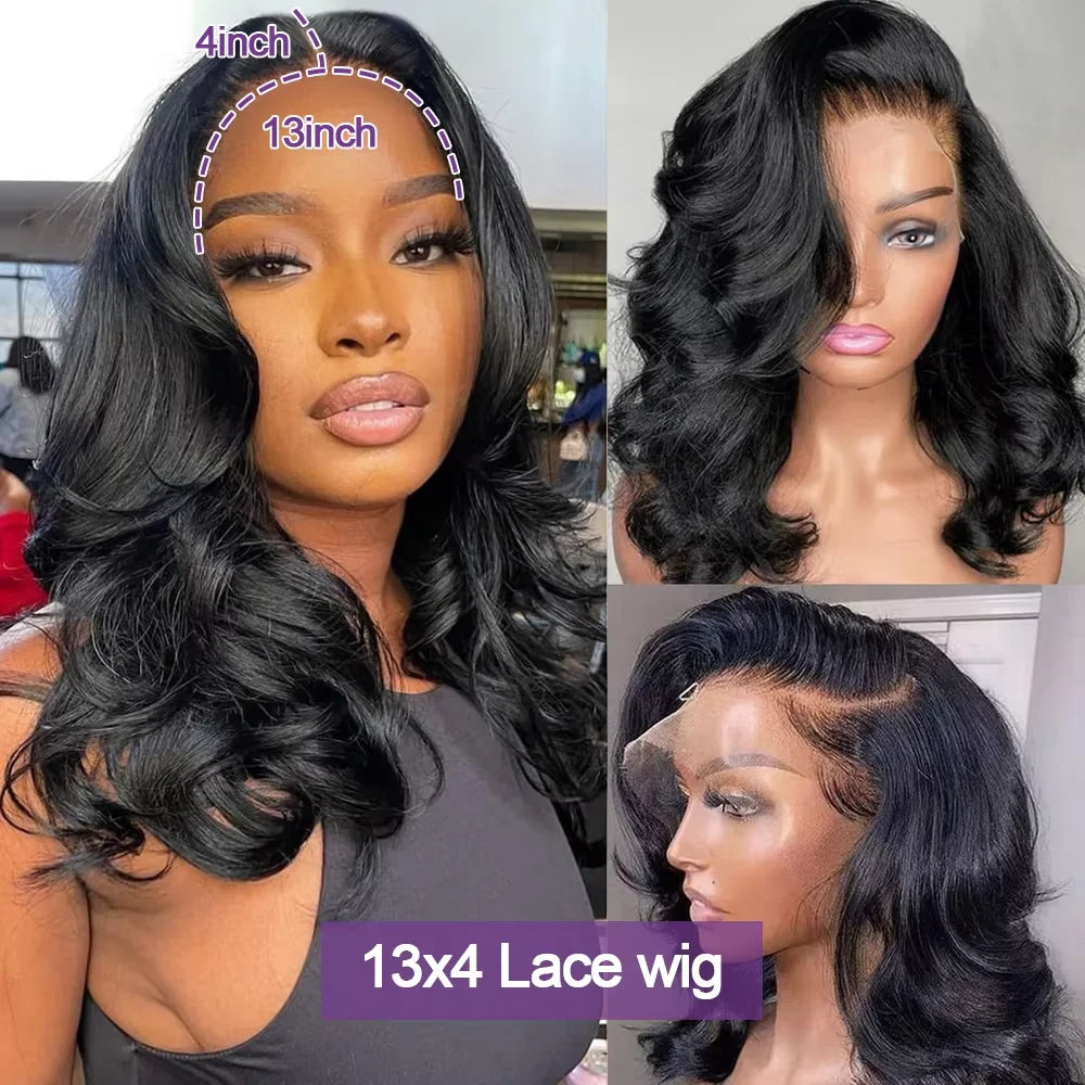Short bob 250% density loose body wave Brazilian human hair wig with 13x4 HD lace frontal and glueless closure