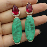 Colorful Purple Green Dangle Earrings for Women Luxury Jewelry Wedding Evening Party Big Drop Earrings Elegant Female Gift
