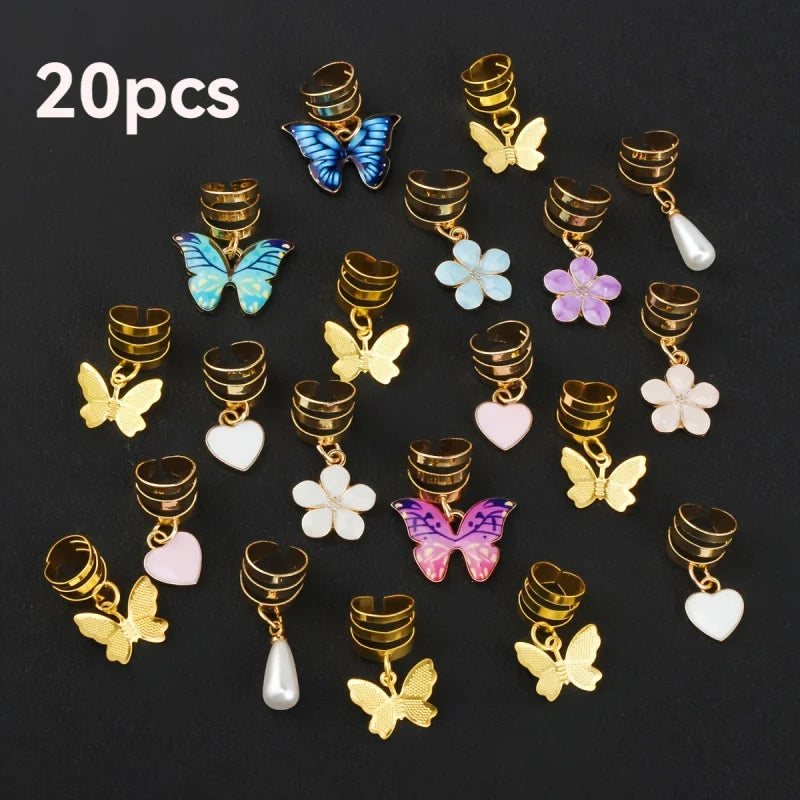 20pcs Alloy Lace Heart-Shaped Water Drop Pendant Accessories DIY Braid Hair Accessories Hair Clips