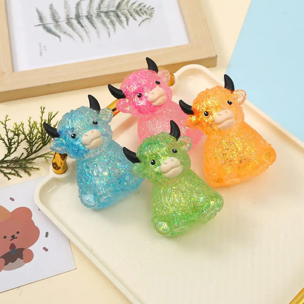 Glitter Highland Cow Squishy Toy Stress Relief Toy Anxiety Relief Fidget Toy Sensory Toy for ADHD Squeezing Stress Relief Gift