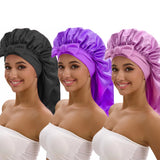 3-piece satin long bonnet set with wide brim and bow tie, hair styling accessories by HSF Marketplace