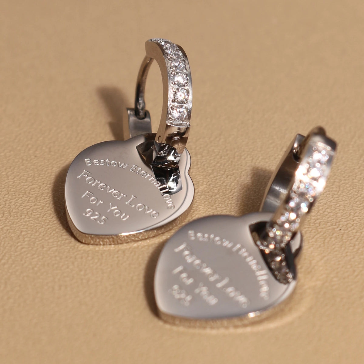 XE-221 heart pendant women’s zircon stainless steel earrings in gold color, charm jewelry accessories