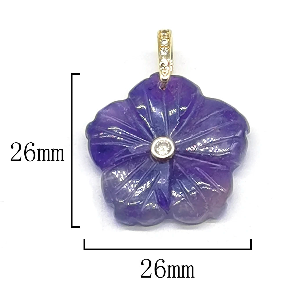 26mm Flower Shape Carved Natural Crystal Stones Amethyst Rose Quartz Tiger Eye Gemstone for Diy Necklace Pendant