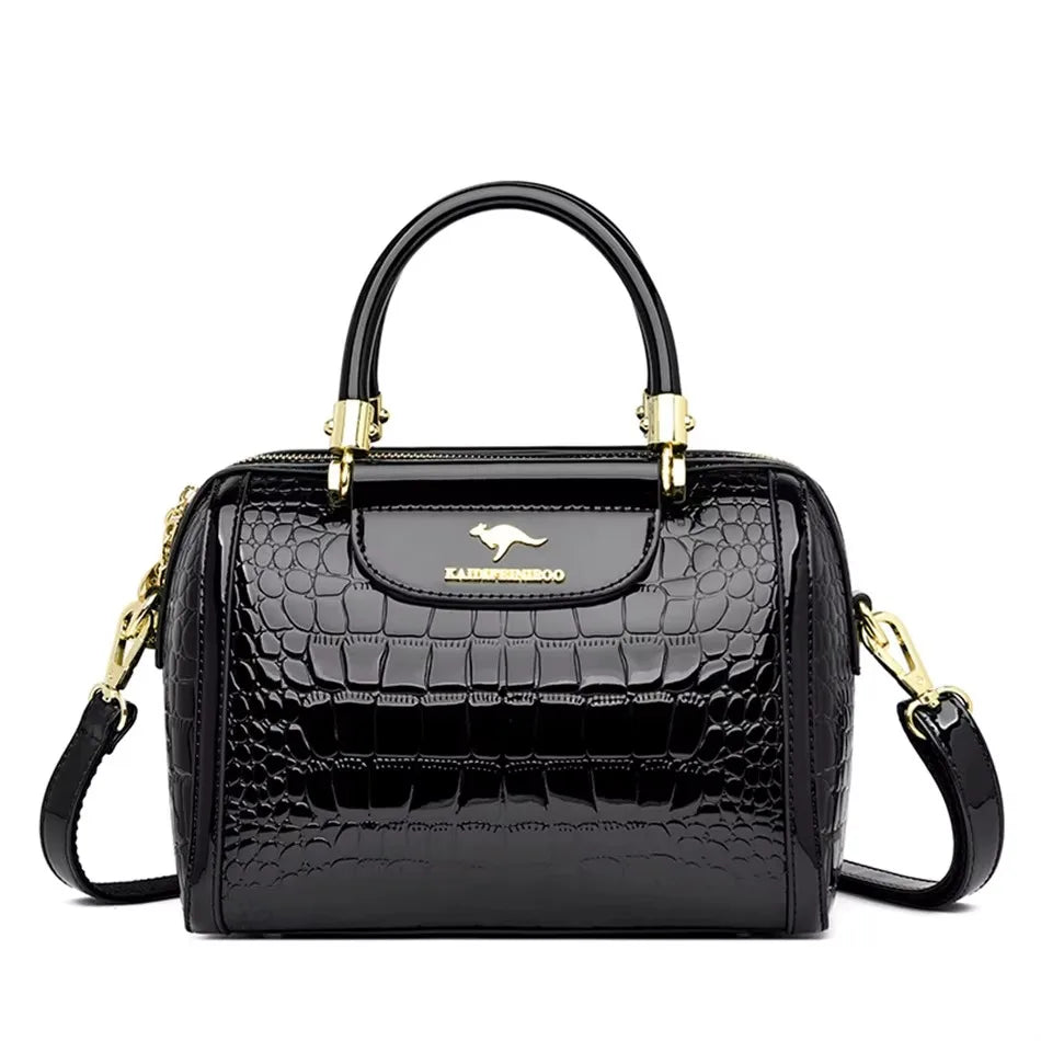 Vintage soft PU leather handbag for women featuring shoulder strap and large capacity tote bag with elegant design.