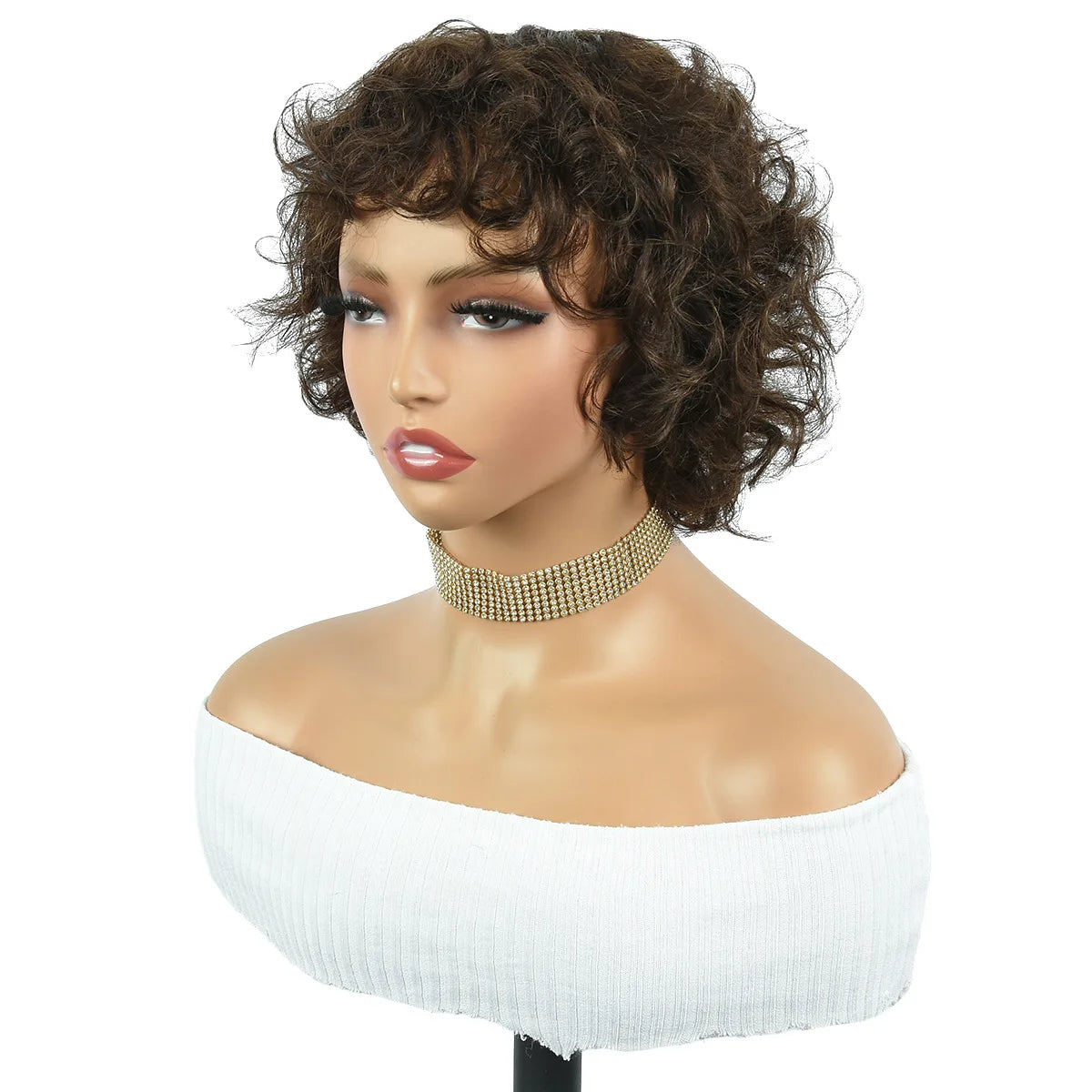 Curly pixie cut human hair wig in various colors, 6-inch Brazilian Virgin Remy hair, full machine-made, 180% density for women