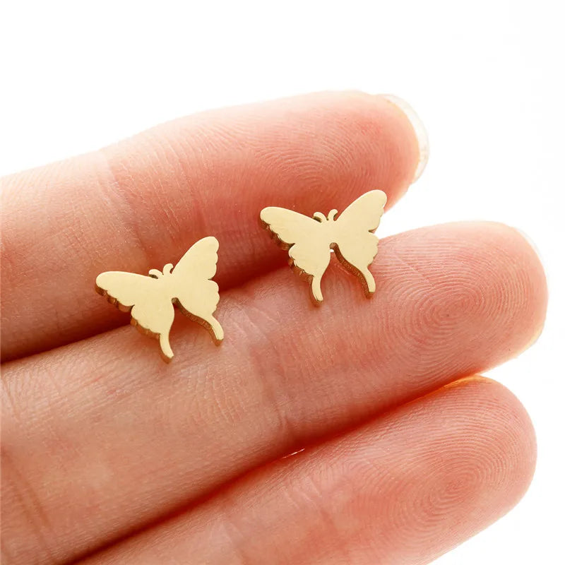 HSF Marketplace simple T-bar animal stud earrings, small dove, leaf, dragonfly and spider designs in fashion jewelry