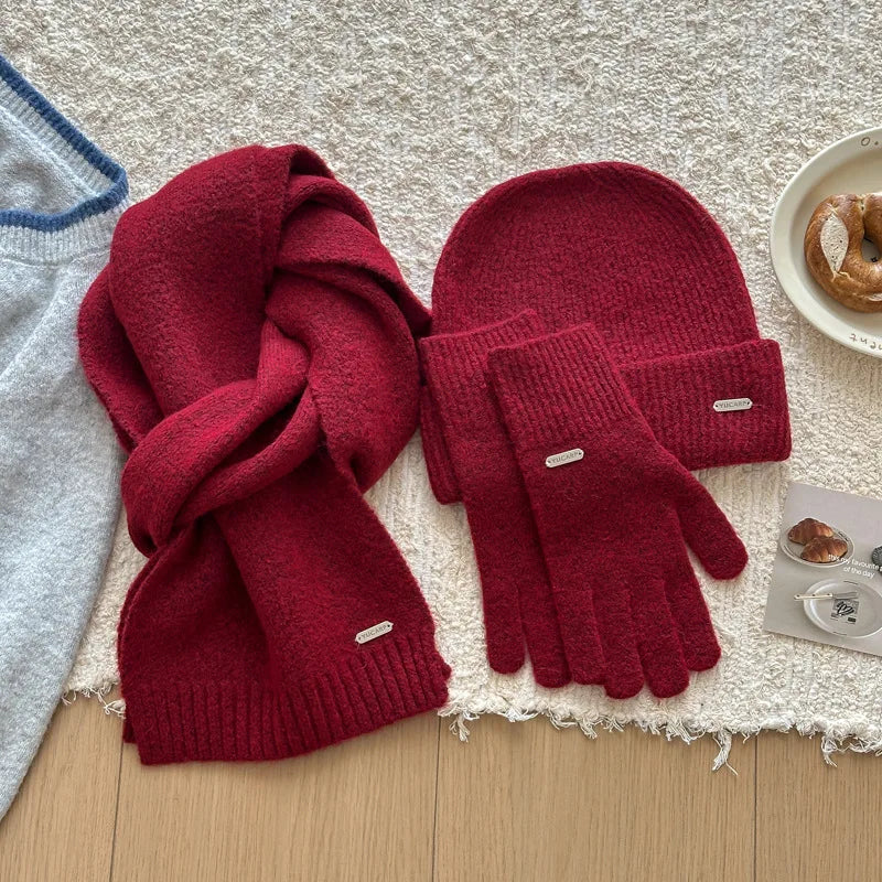 Women's knitted wool hat, scarf and gloves set in soft cashmere texture from HSF Marketplace
