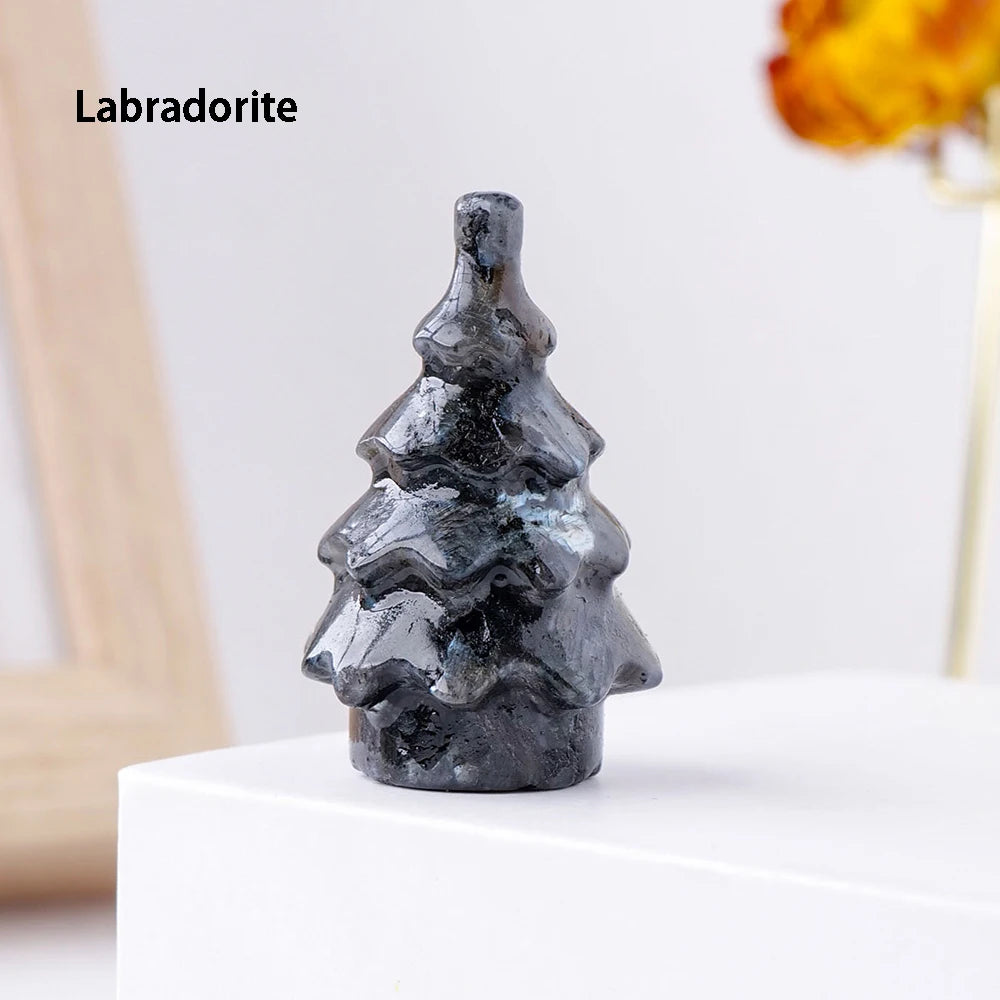 Natural Gemstone Carving Crystal Crafts  Christmas Tree Statue Home Decoration Minerals Reiki Gift Party Room Decor