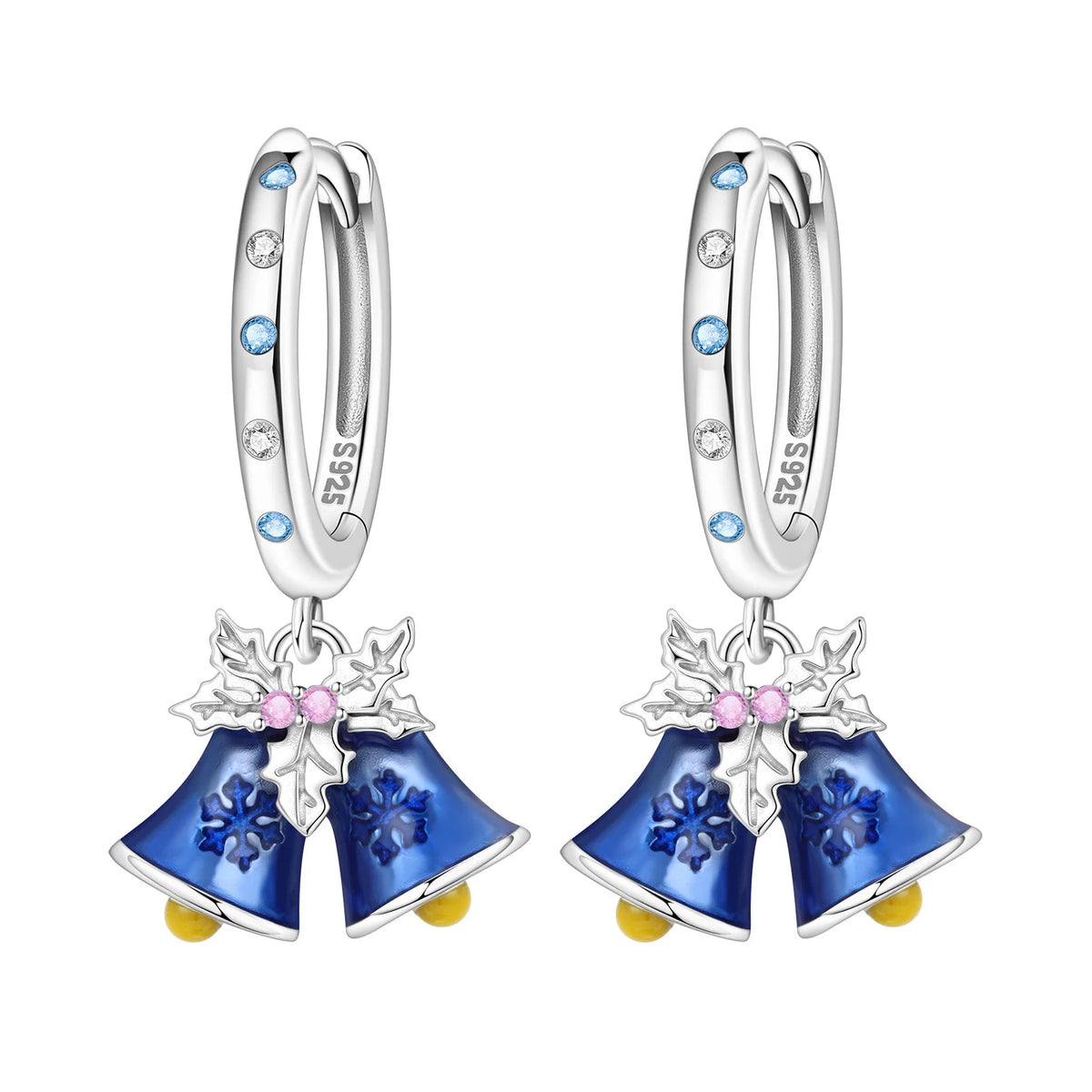 925 sterling silver Christmas dangle earrings for women with festive holiday charms