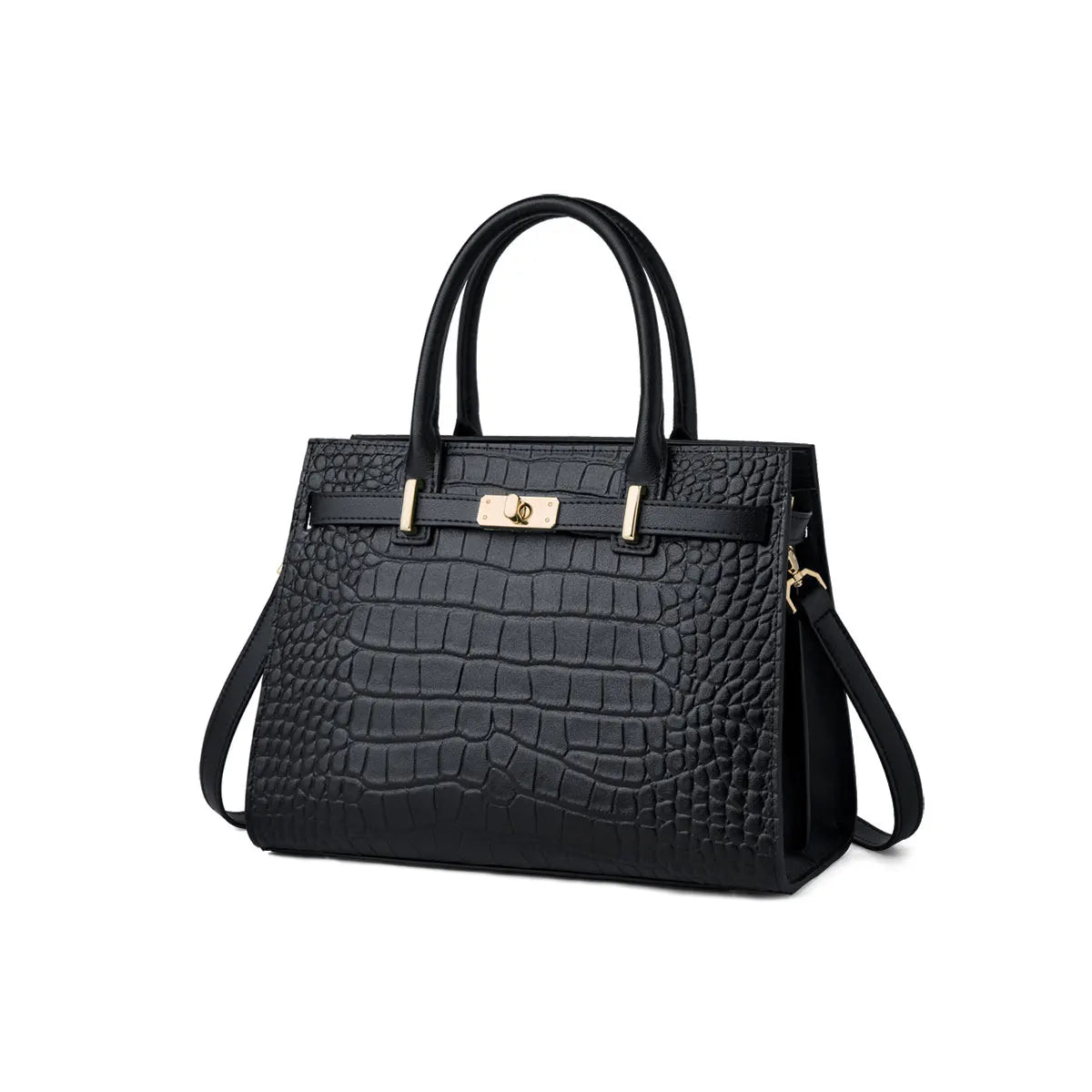 Genuine leather shoulder handbag for women, black HSF Marketplace fashion purse with simple design and sturdy handles.