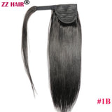 ZZHAIR Remy human hair wrap-around ponytail extension, straight clip-in style, 16–28 inches, 60–120g