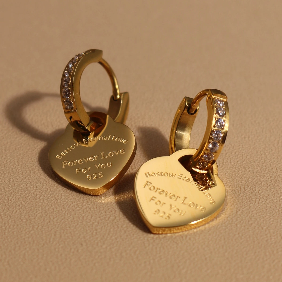 Gold color heart pendant zircon stainless steel earrings by HSF Marketplace