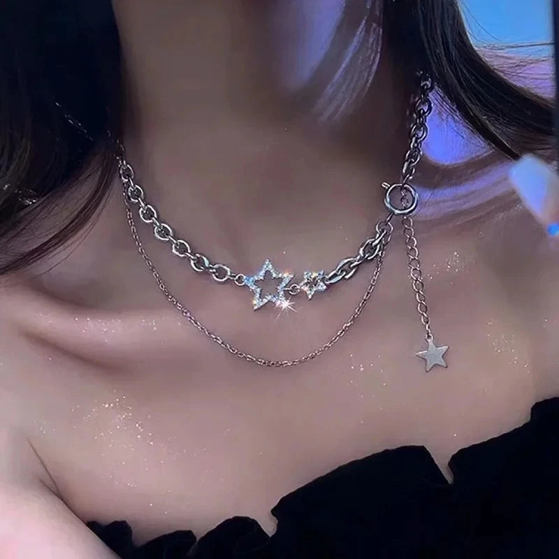 Y2K star zircon pendant necklace for women, featuring a sparkling star-shaped pendant on a delicate chain